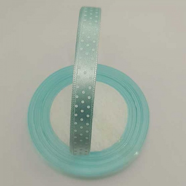Ruban a pois vert d'eau et blanc de 10 mm au m&egrave;tre