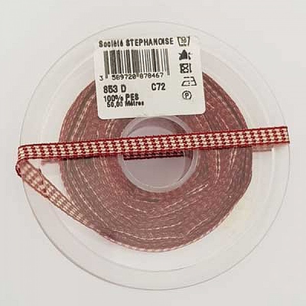 Ruban vichy bordeaux et blanc de 06 mm 01 au m&egrave;tre