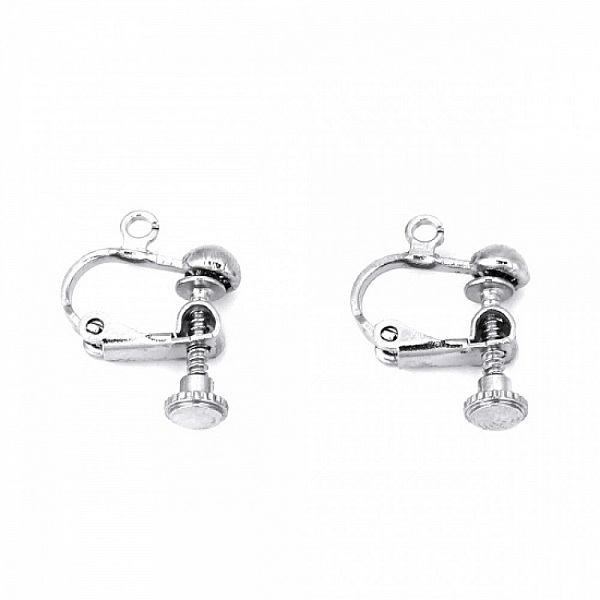 Support Boucle d'oreille Clip r&eacute;glable &agrave; vis argent Vieilli 13 x 18 mm x 1 paire