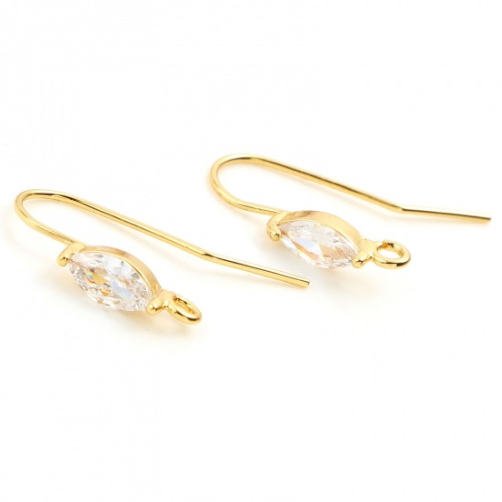 Örhängehållare N°32 18K Guldpläterad krok och transparent Strass