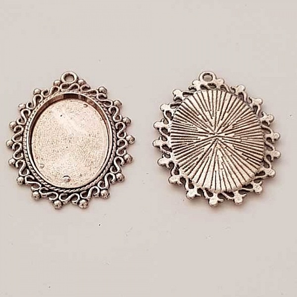 Support cabochon Ovale de 25 X 18 mm Argent Vieilli N&deg;01