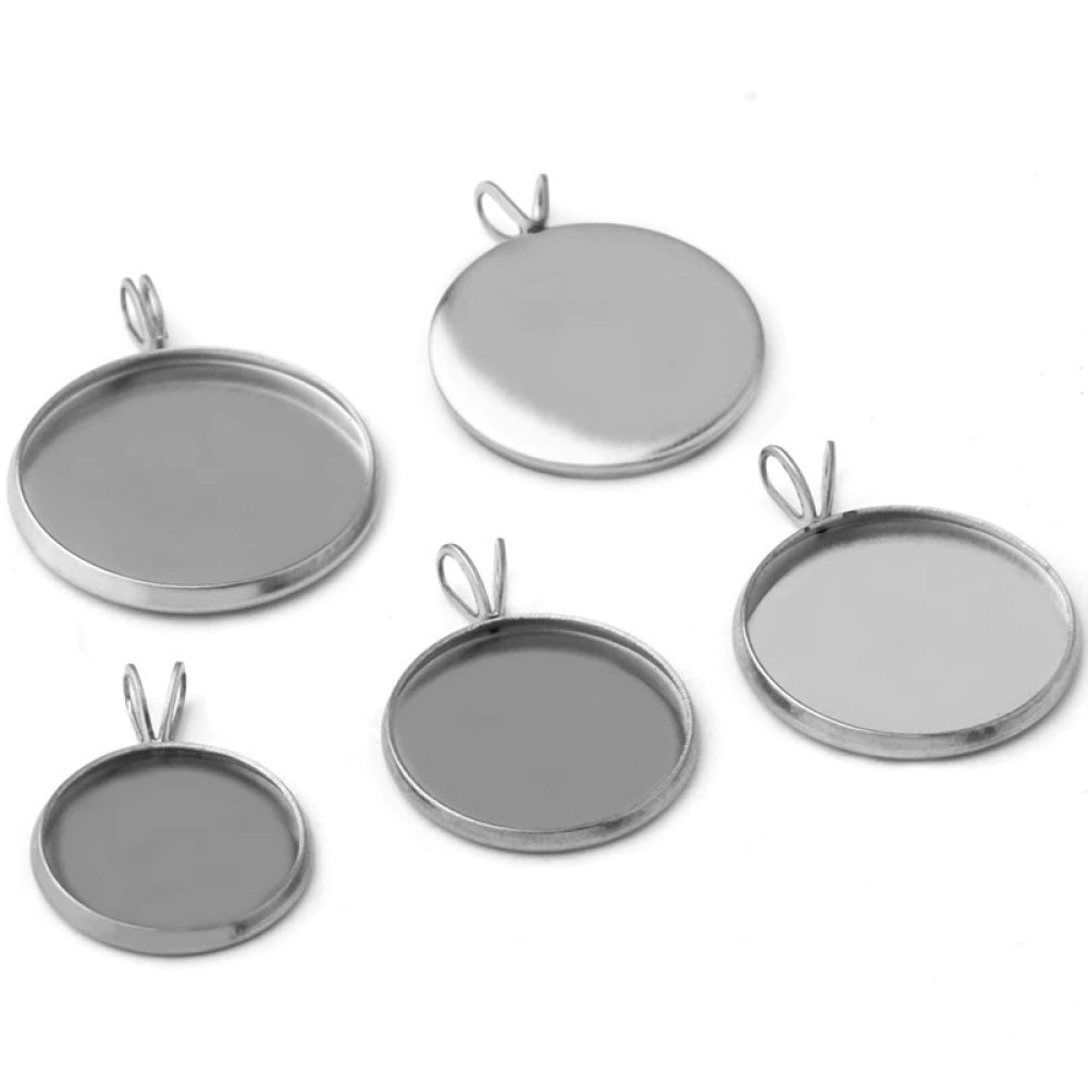 Rund cabochonhållare 14 mm Rostfritt stål silver åldern N°06