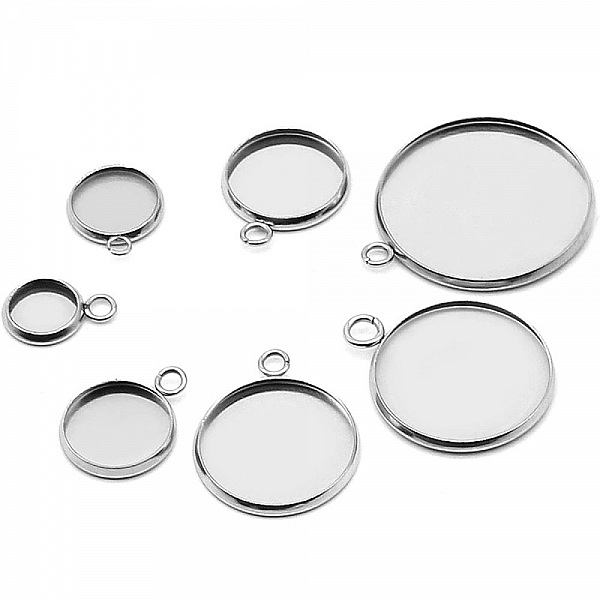 Rund cabochonh&aring;llare 08 mm Rostfritt st&aring;l N&deg;05 &Ouml;ppen ring