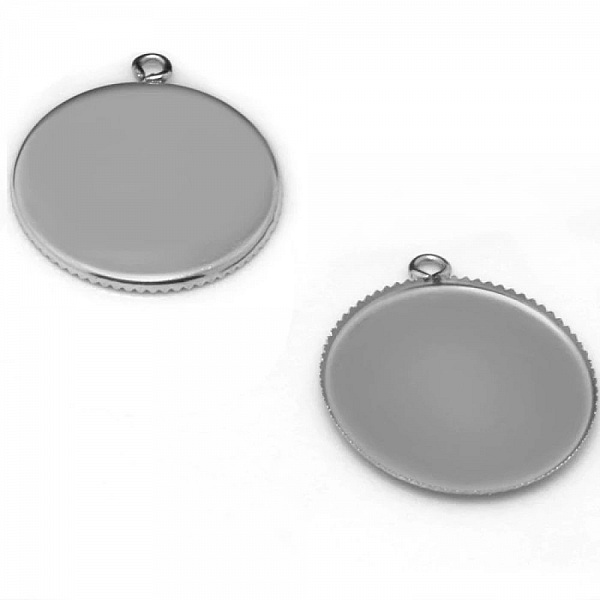 Rund cabochonh&aring;llare 18 mm Silver Antique, rostfritt st&aring;l