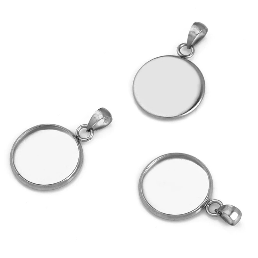 Rund cabochonhållare 16 mm Rostfritt stål N°04