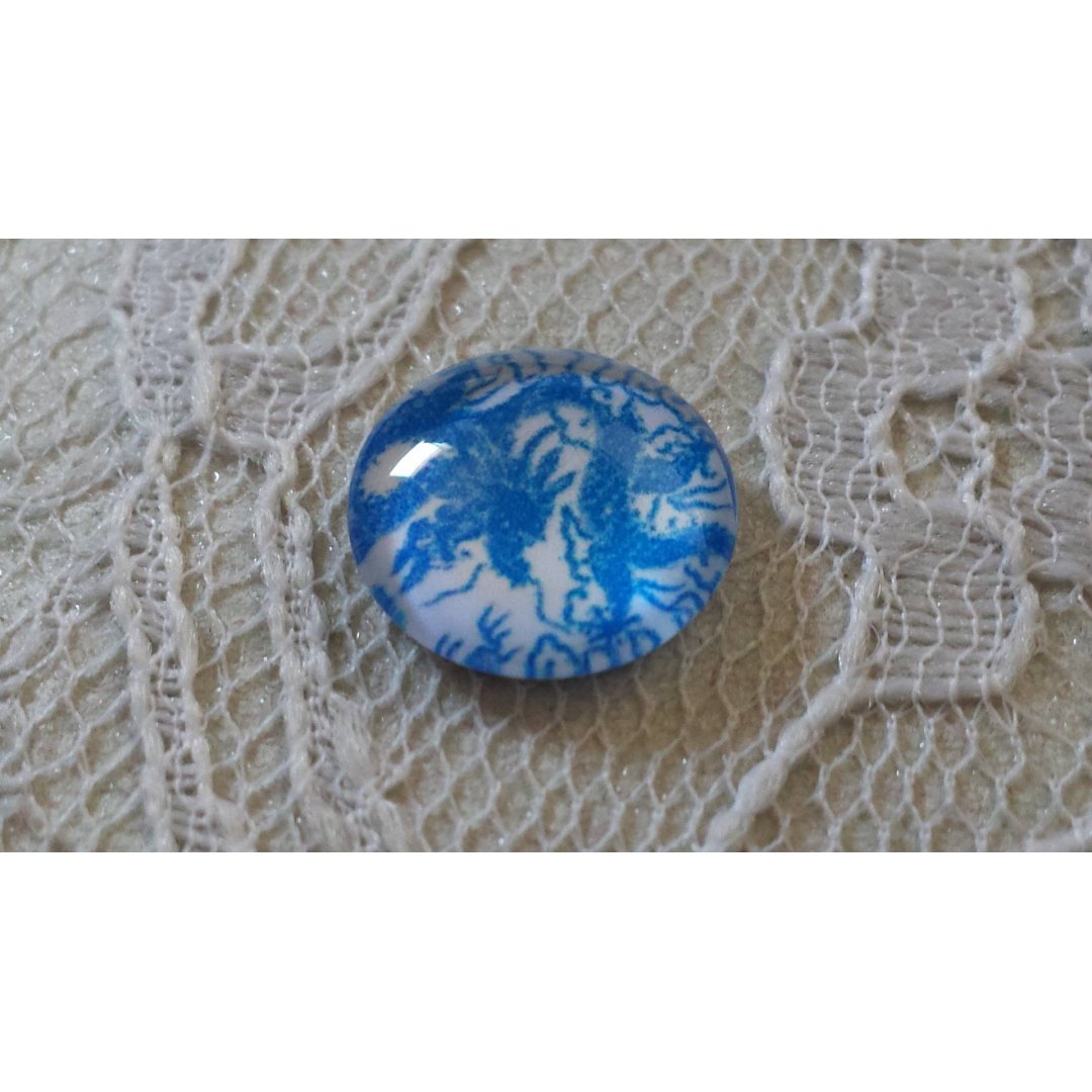 glas cabochon rund 12mm blå blomma 040 