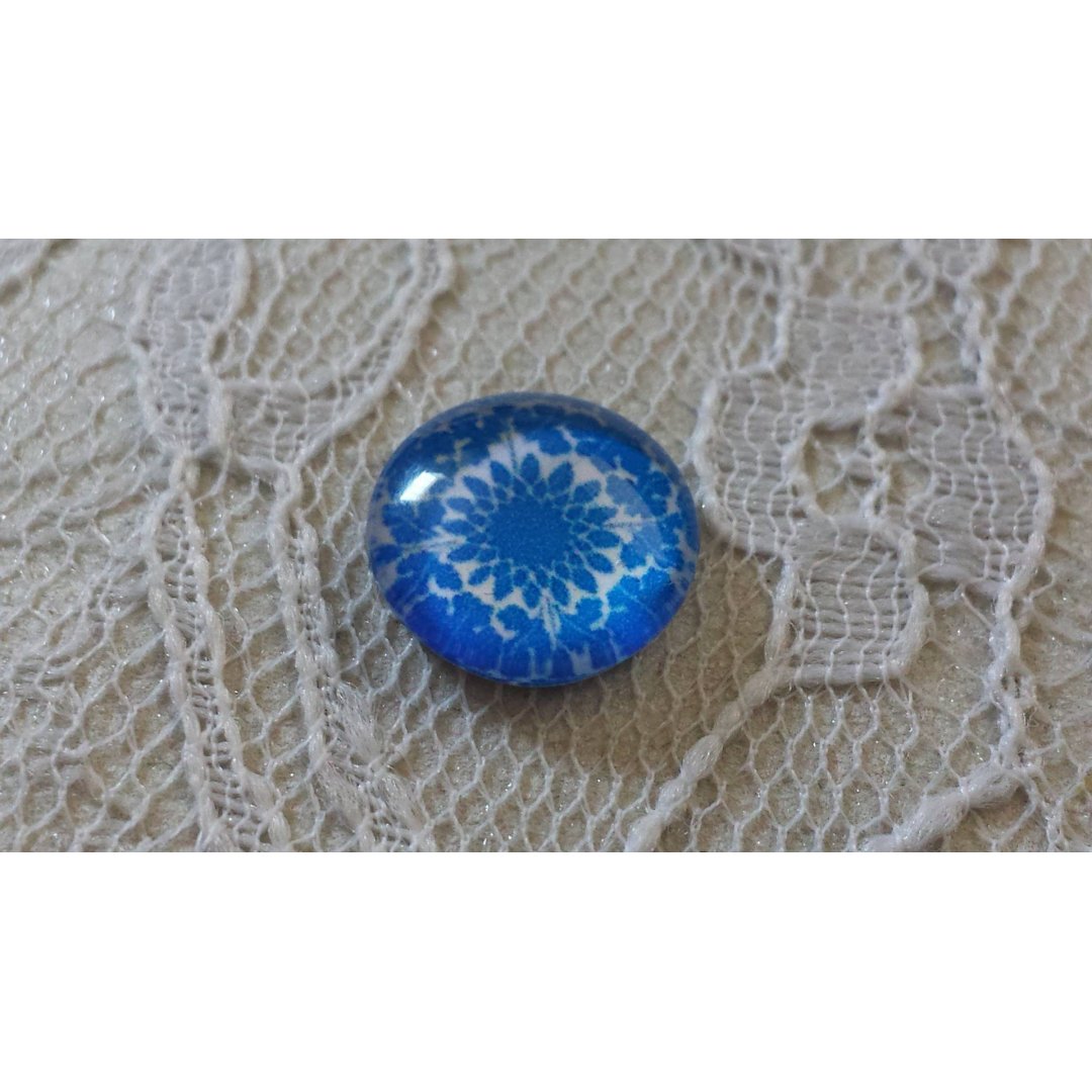 glas cabochon rund 12mm blå blomma 038 