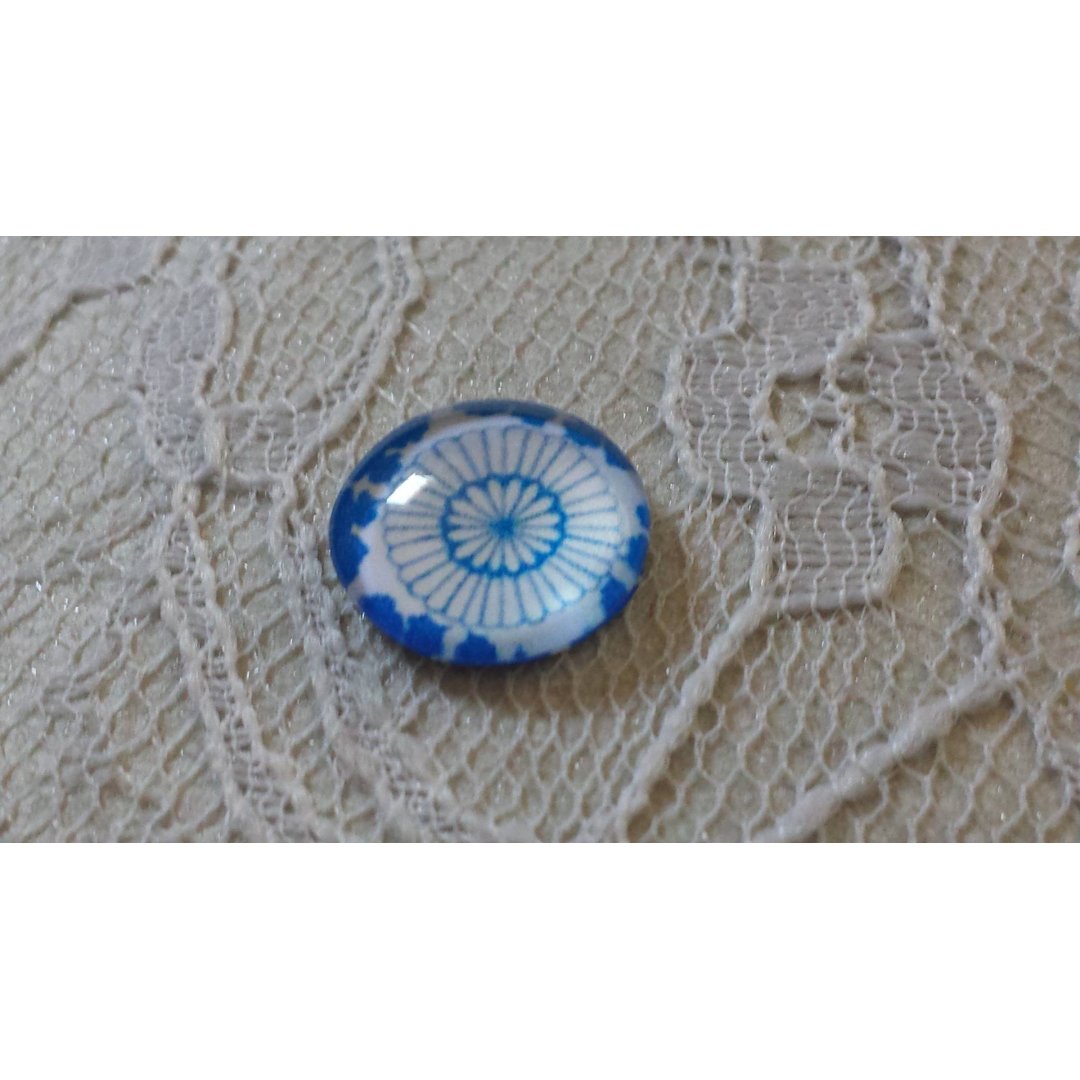 glas cabochon rund 12mm blå blomma 032 
