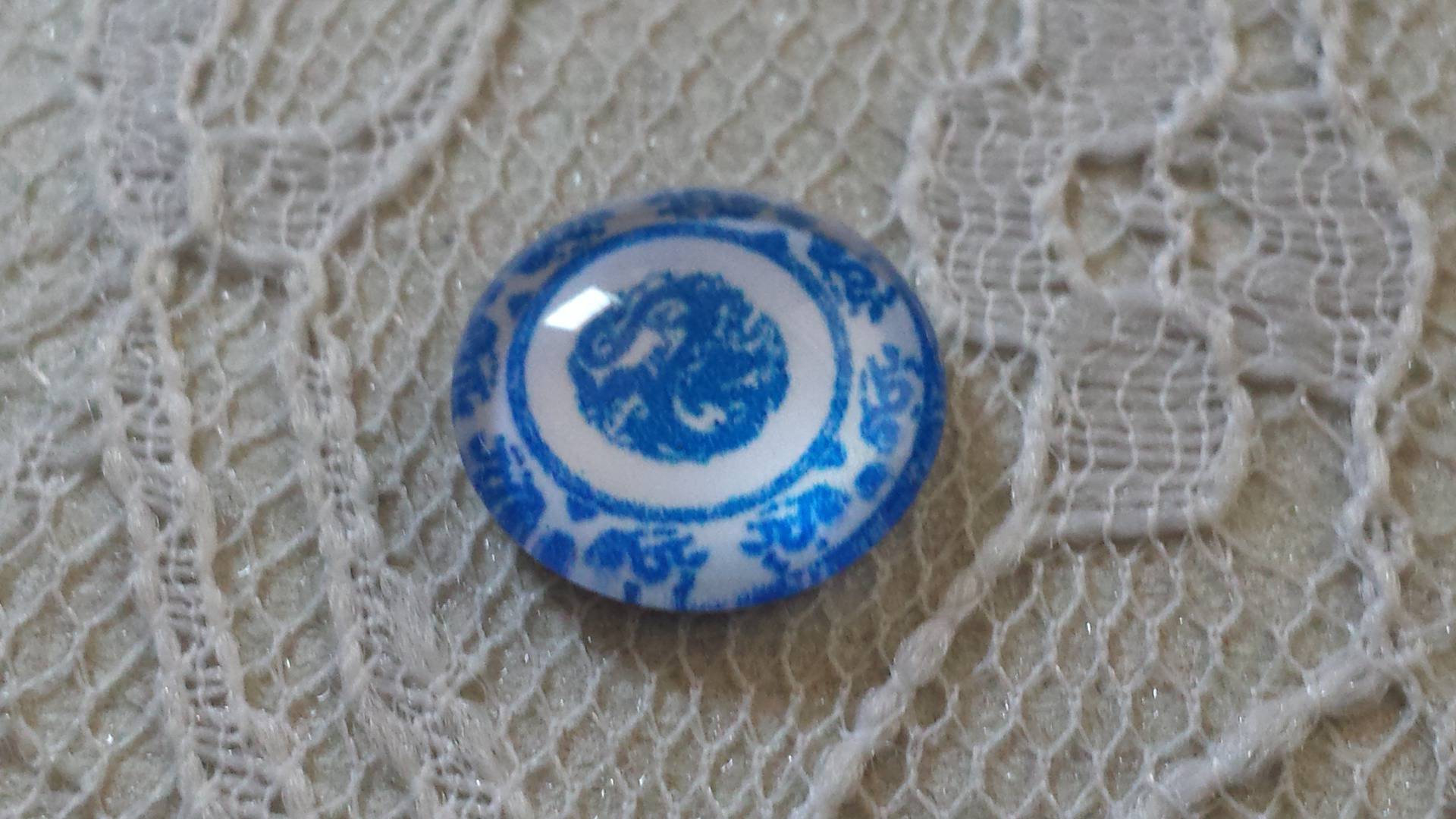 glas cabochon rund 12mm blå blomma 029 