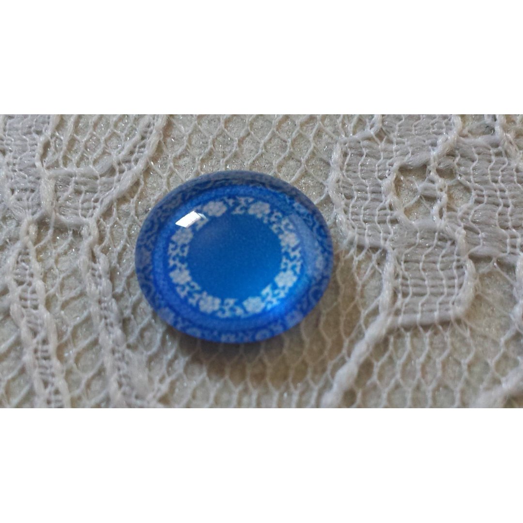 glas cabochon rund 12mm blå blomma 027 