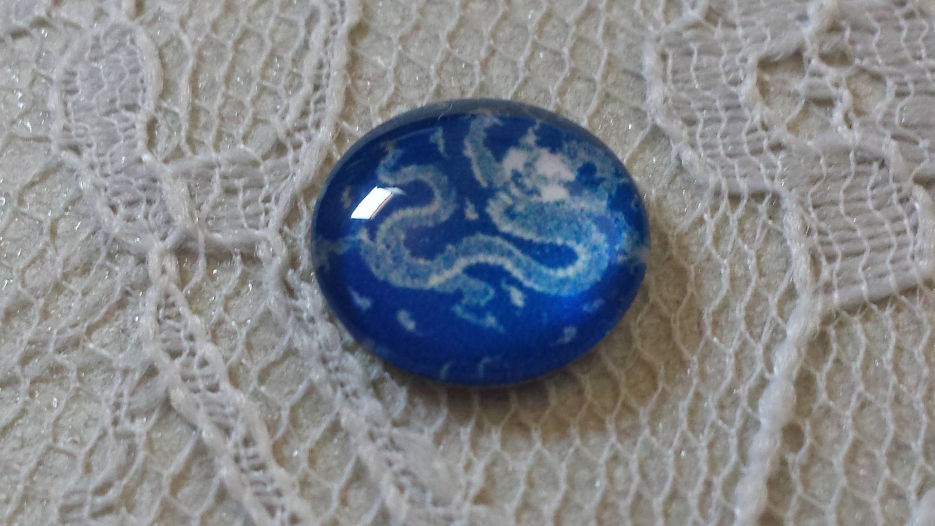 glas cabochon rund 12mm blå blomma 022 