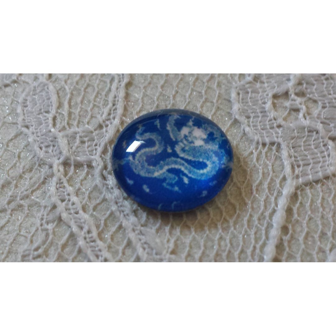 glas cabochon rund 12mm blå blomma 022 