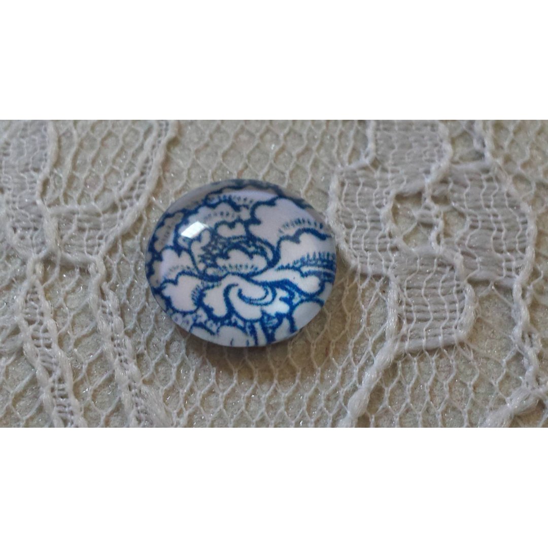 glas cabochon rund 12mm blå blomma 021 