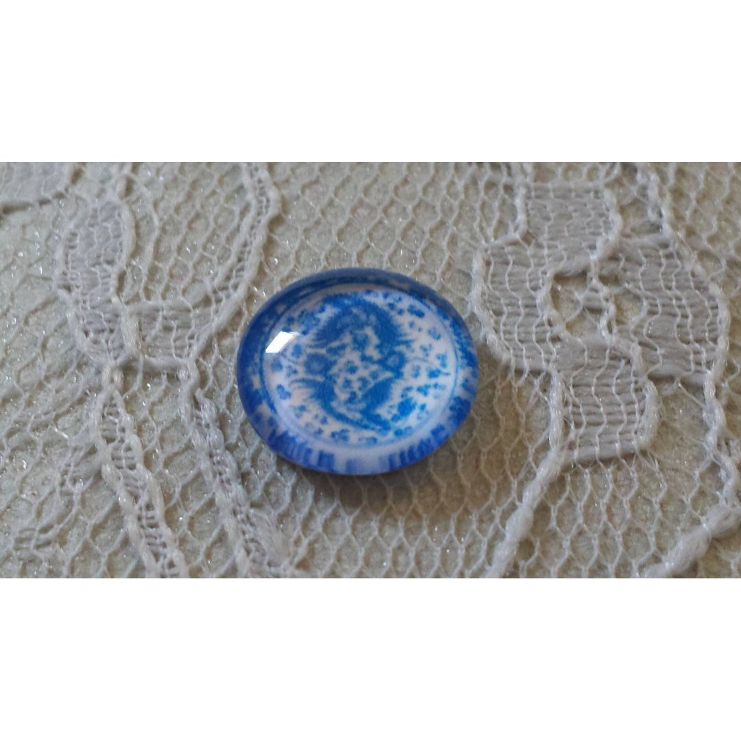glas cabochon rund 12mm blå blomma 018 