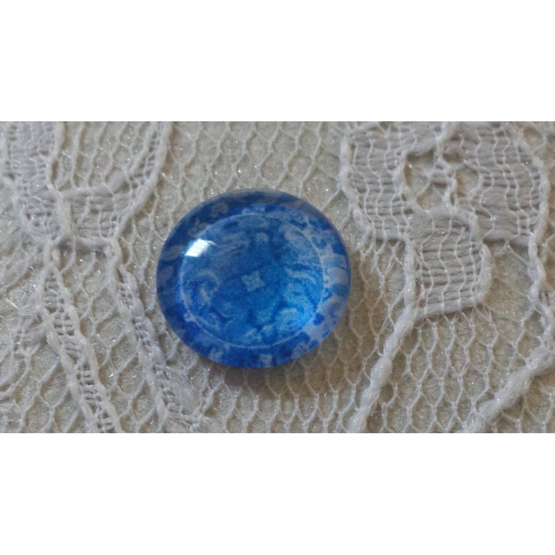 glas cabochon rund 12mm blå blomma 015 