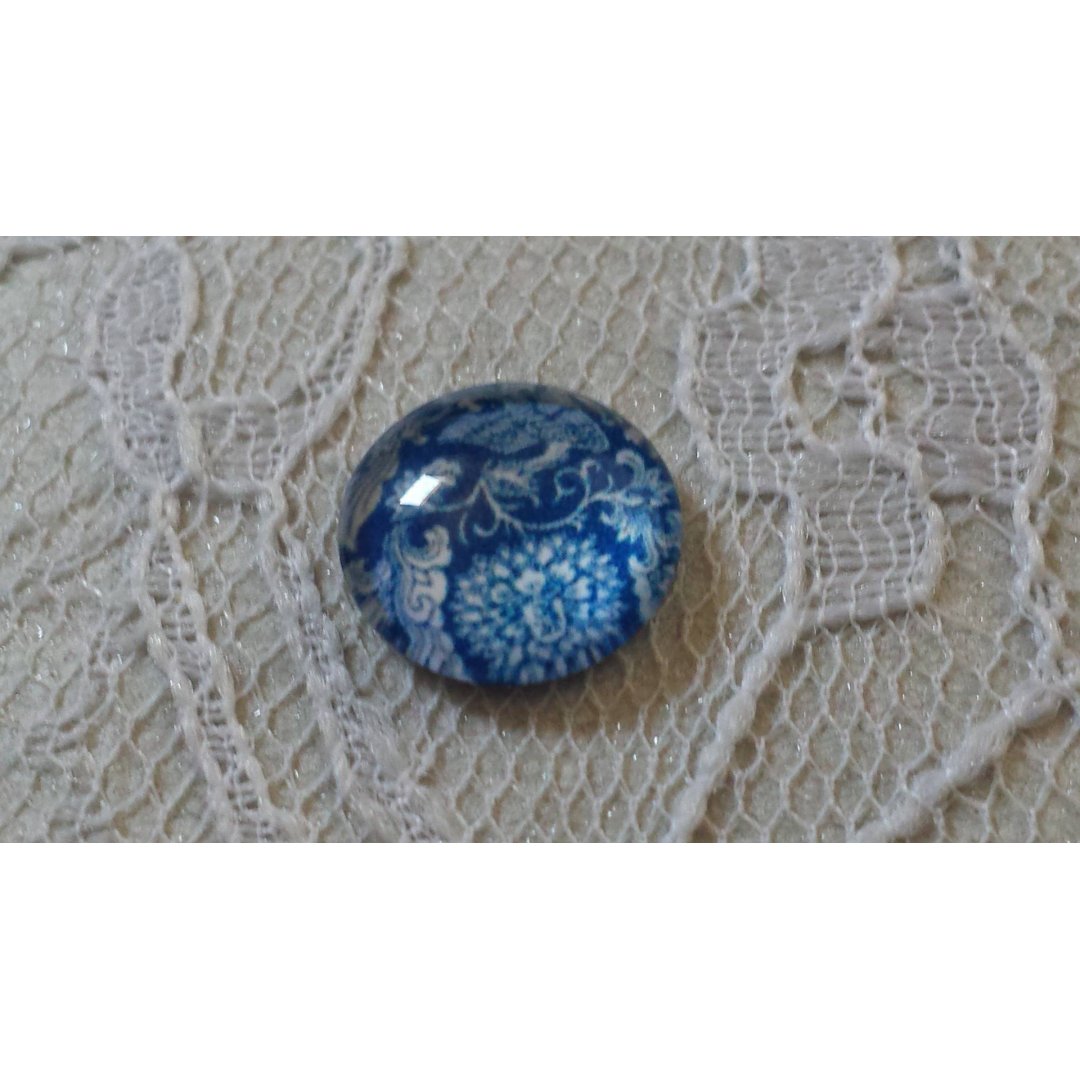 glas cabochon rund 12mm blå blomma 013 