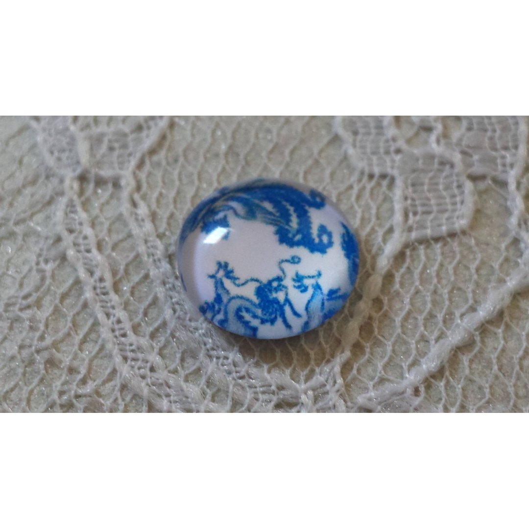 glas cabochon rund 12mm blå blomma 009 