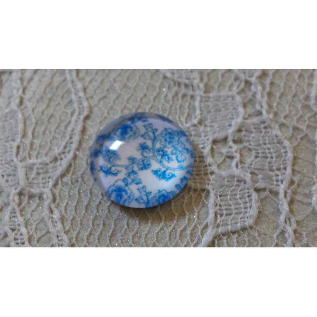 glas cabochon rund 12mm blå blomma 006 