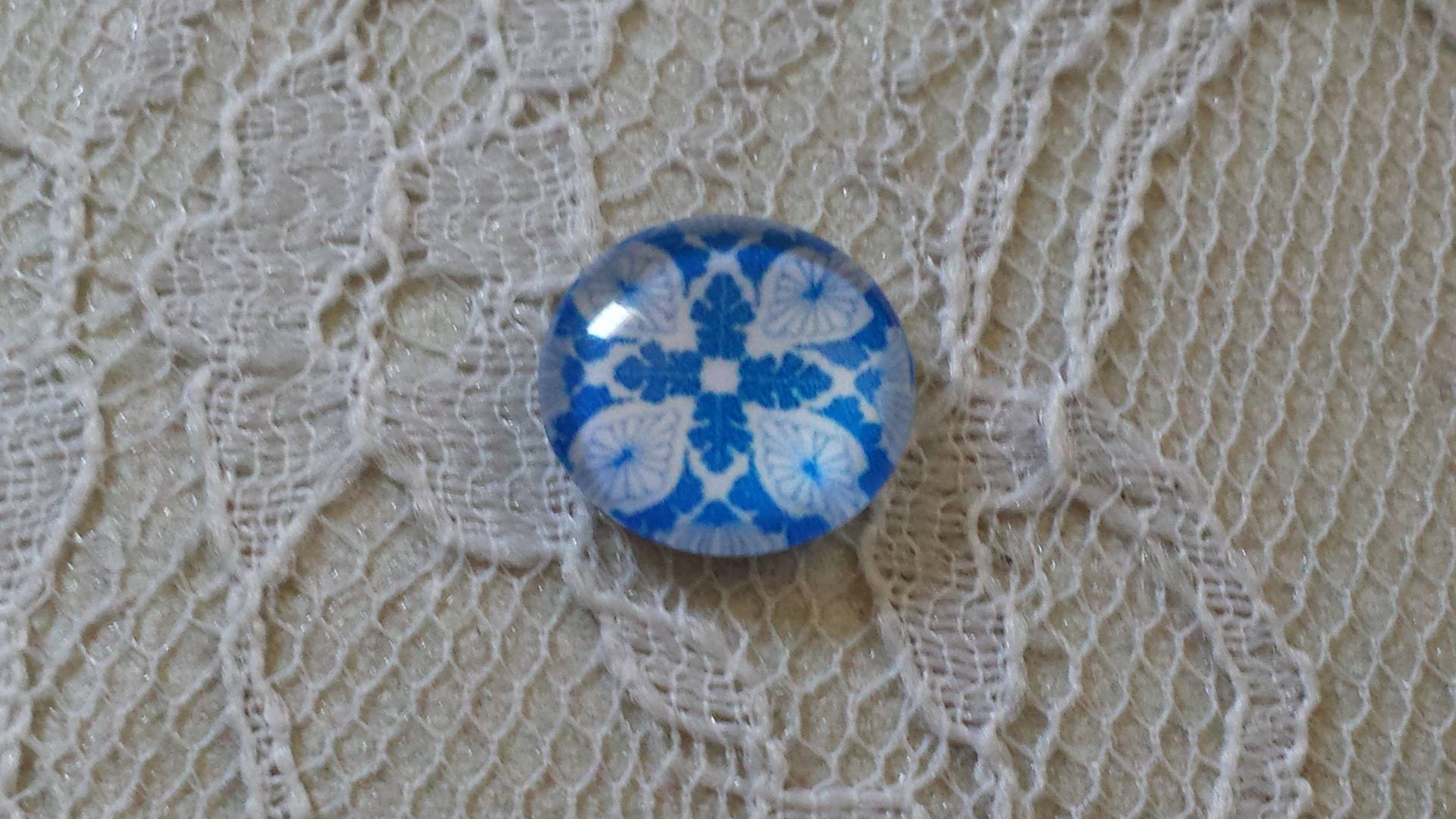 glas cabochon rund 12mm blå blomma 005 