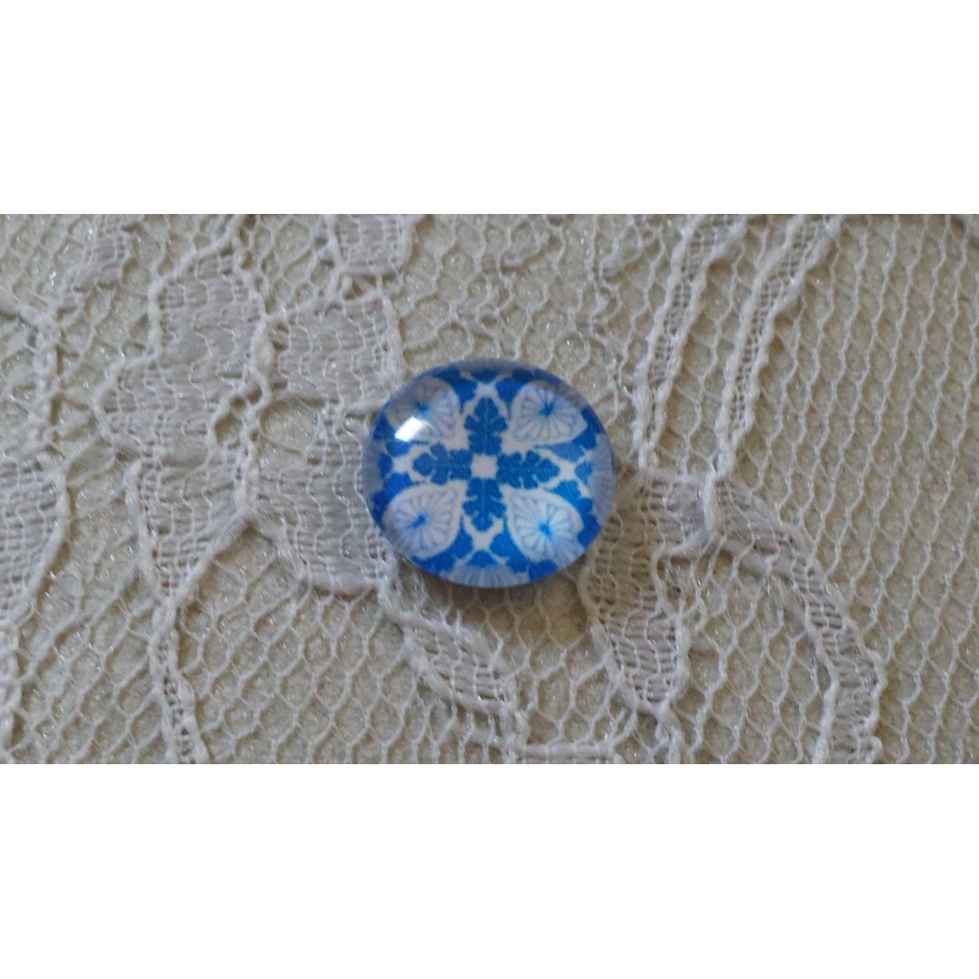 glas cabochon rund 12mm blå blomma 005 