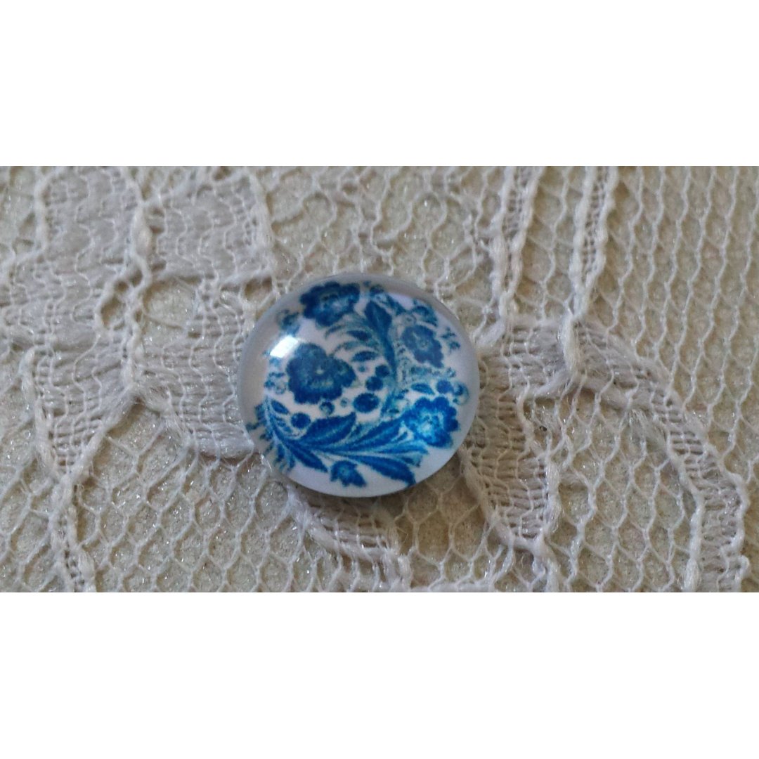 glas cabochon runda 12mm blå blomma 003 