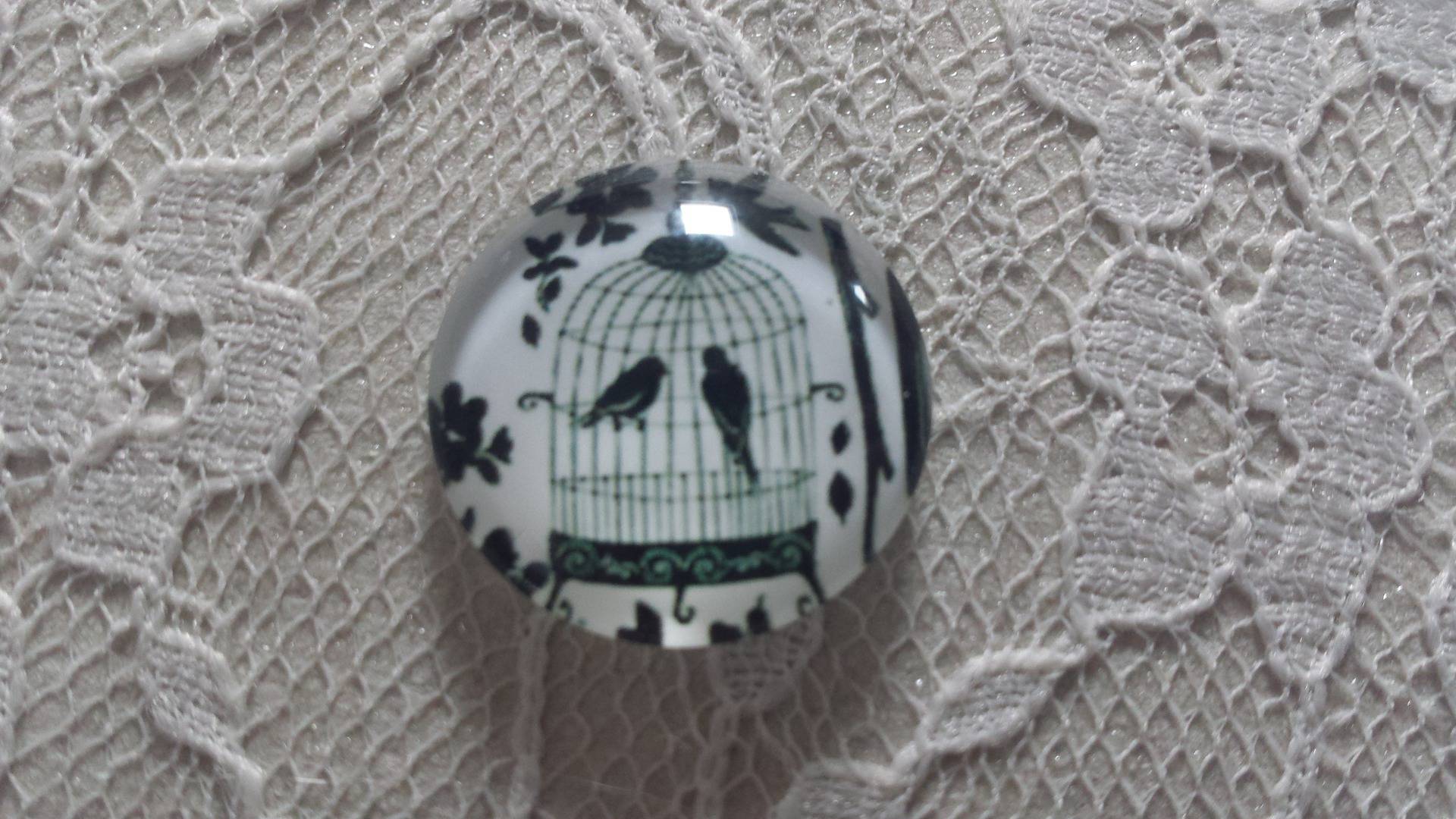cabochon runt glas 10mm fåglar 006 