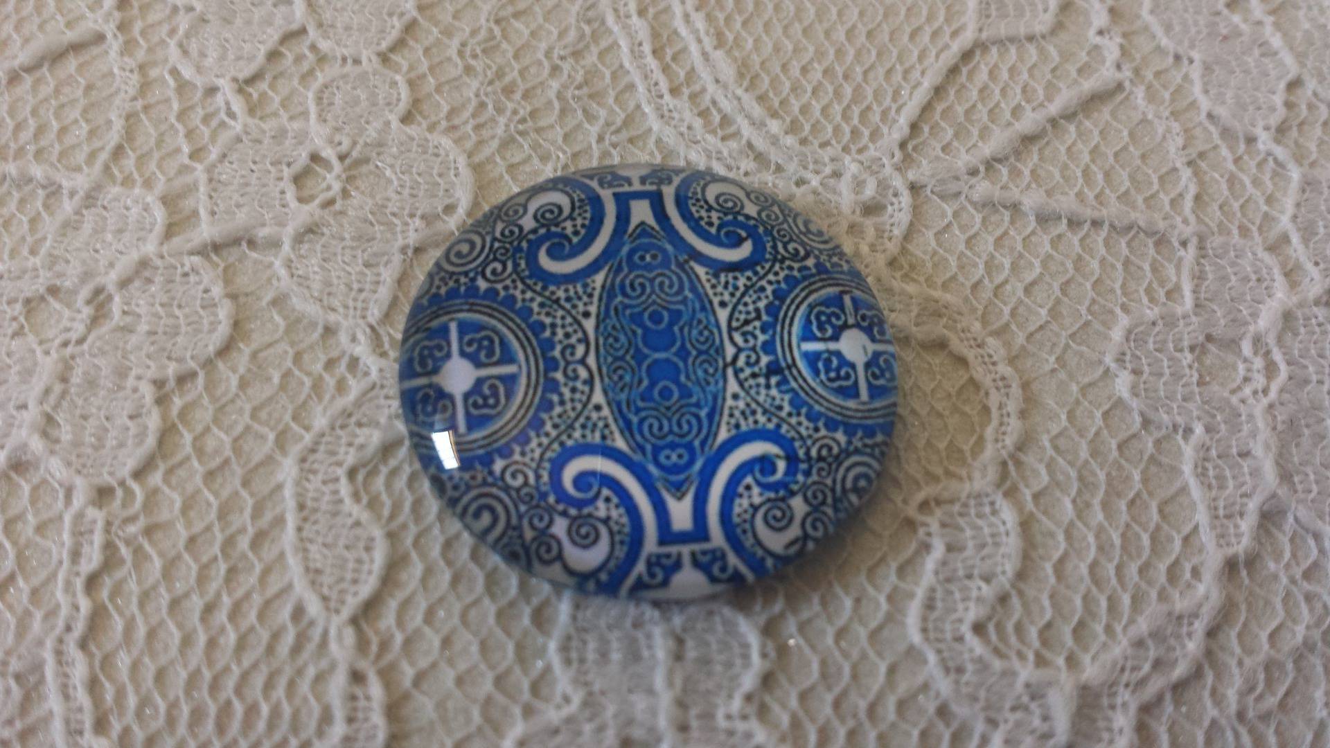glas cabochon rund 25mm blomma 008 