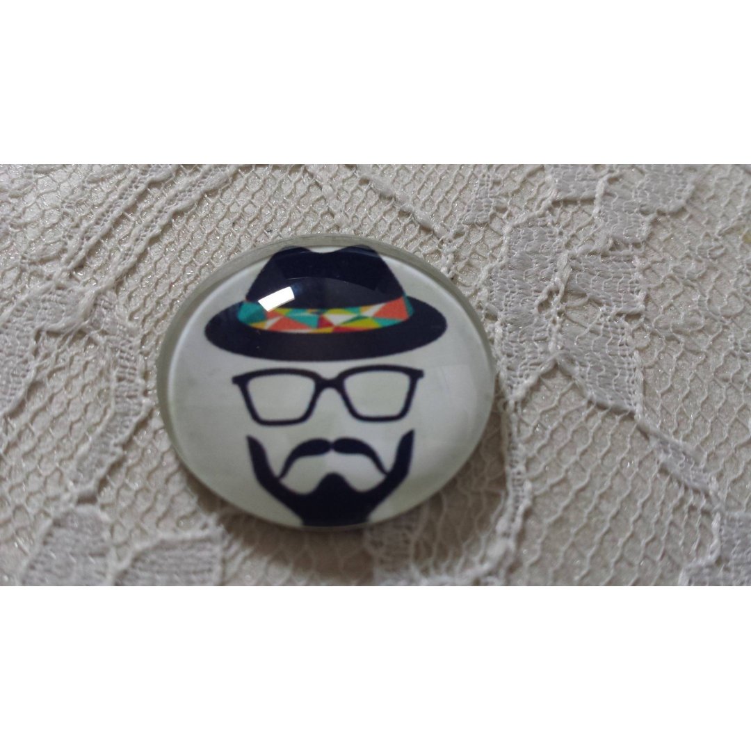 glas cabochon rund 25mm mustasch 006 