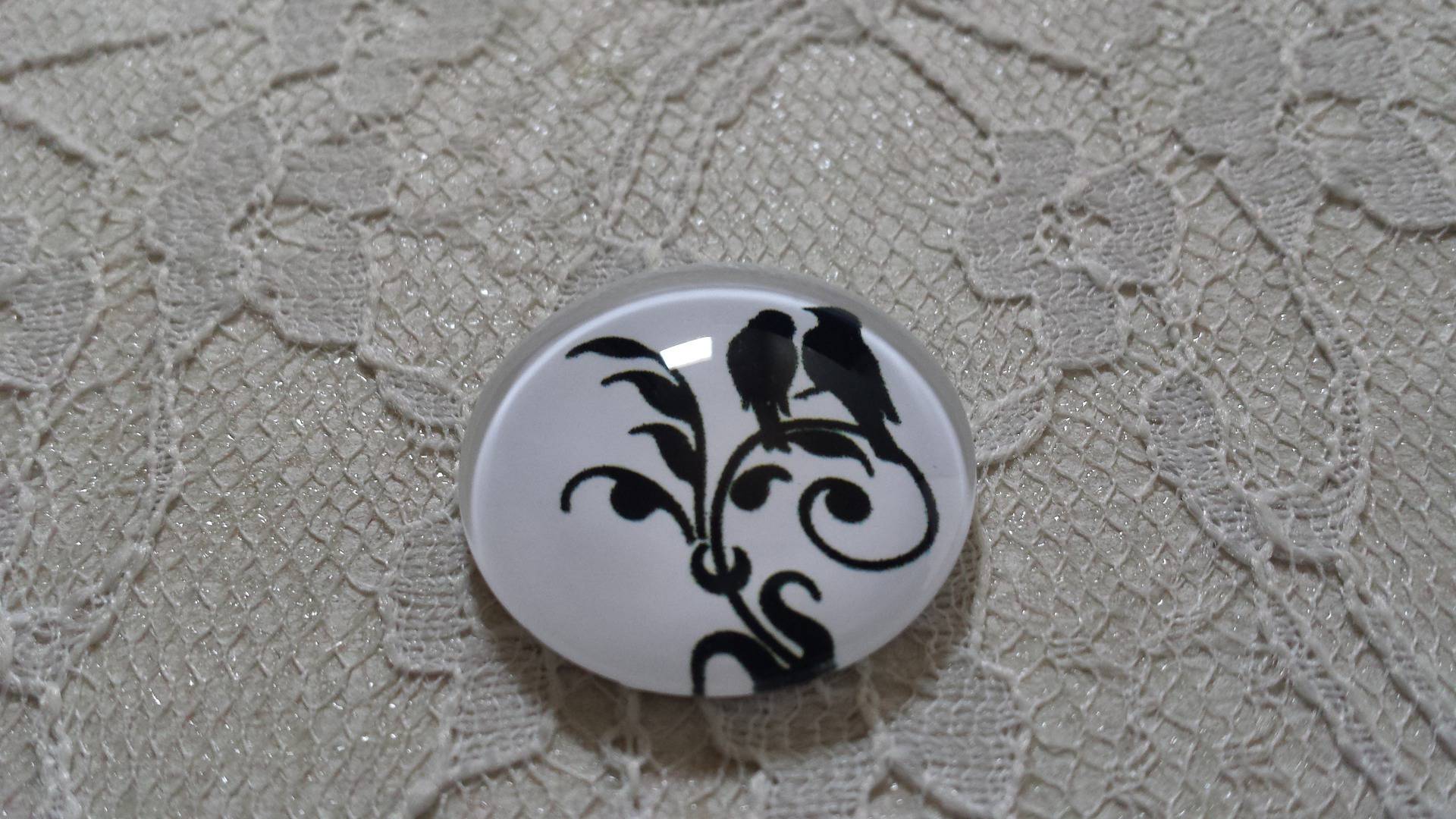 cabochon rund glas 25mm fåglar 022 