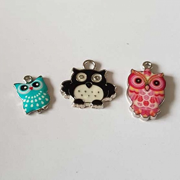 lot de 3 breloques chouettes N&deg;36 &eacute;maill&eacute;s