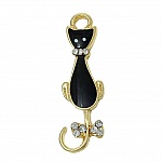 Pack av 5 Cat Charm N°08 Black Gold Cat Butterfly Strass Clear Enamel 36 mm x 11 mm