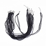 Halsband med organzaband N°04 och svart vaxad sladd