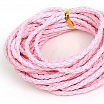5 meter Rund flätad konstlädersladd Rosa 3 mm