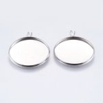 10 Cabochon Stands 25mm Silver Antique, rostfritt stål