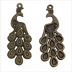 Påfågel charm i brons Metal-02 Påfågel hänge 