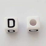 Perle Carré Lettre D Blanc Noir 8mm