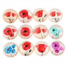 Lot med 20 runda glascabochoner 25 mm vallmo blomma