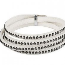 Läder 06 mm vit med strass 1 meter
