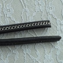10 mm svart Regaliz läder med silverkedja per 20 cm