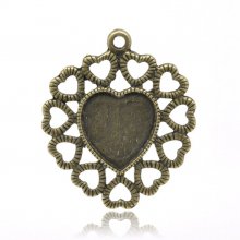 1 cabochonhållare Heart N°01 Brons