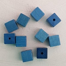 10 träpärlor Cube / Square 10 mm turkos
