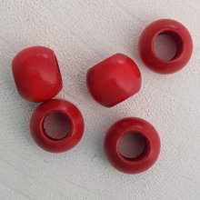 5 träpärlor runda 14/11 mm röda