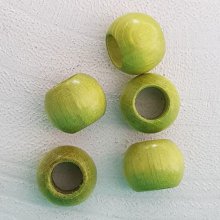 5 träpärlor runda 14/11 mm gröna