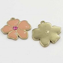 Blomma metall emalj 25 mm rosa
