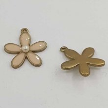 Blomma metall emalj 26 mm kräm