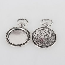 2 x 20mm cabochon hållare silver fickur, cabochon hängen 74AS