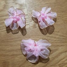 Uppsättning med 3 färgglada blommor Organza-tyg Rosa