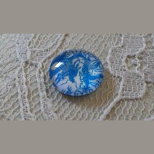 glas cabochon rund 12mm blå blomma 040 