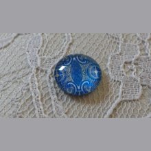 glas cabochon rund 12mm blå blomma 039 