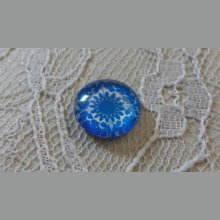 glas cabochon rund 12mm blå blomma 038 